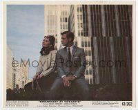 7m010 BREAKFAST AT TIFFANY'S color 8x10 still '61 c/u of George Peppard & Audrey Hepburn smoking!