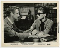 7m187 BREAKFAST AT TIFFANY'S 8.25x10 still '61 Peppard & Hepburn stare at each other in library!