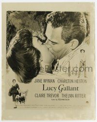 7m636 LUCY GALLANT 8x10 still '55 advertising art of Jane Wyman & Charlton Heston from poster!