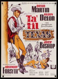 7p699 TEXAS ACROSS THE RIVER Danish '67 artwork of cowboy Dean Martin, Alain Delon & Joey Bishop!