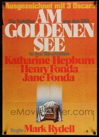 7p088 ON GOLDEN POND East German 23x32 '84 art of Hepburn, Henry Fonda, & Jane Fonda by C.D. de Mar!