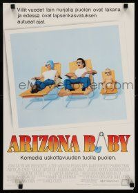 7p169 RAISING ARIZONA Finnish '87 Coen Brothers, art of Nicolas Cage, Holly Hunter & baby!