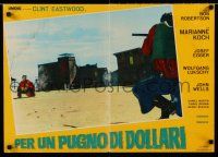 7p131 FISTFUL OF DOLLARS Italian photobusta R66 Clint Eastwood firing at guy in street, Leone!
