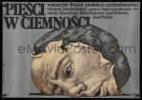 7p537 FISTS IN THE DARK Polish 27x38 '87 surreal Wieslaw Walkuski art of crushed face on a rock!