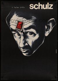 7p571 SCHULZ Polish 26x37 '83 dark Bednarski artwork of man with stamp on forehead!
