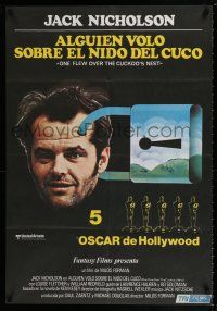 7p081 ONE FLEW OVER THE CUCKOO'S NEST Spanish '76 c/u of Jack Nicholson, Milos Forman classic!