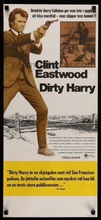 7p052 DIRTY HARRY Swedish stolpe '72 Clint Eastwood pointing gun, Don Siegel crime classic!