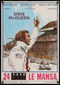 7p338 LE MANS Yugoslavian 19x28 '71 art of race car driver Steve McQueen waving at fans!