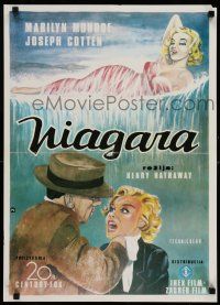 7p342 NIAGARA Yugoslavian 19x26 R80s art of gigantic sexy Marilyn Monroe on famous waterfall!
