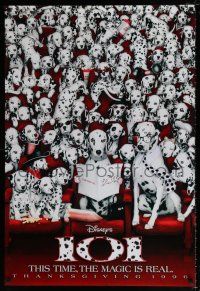 7r019 101 DALMATIANS teaser DS 1sh '96 Walt Disney live action, wacky image of dogs in theater!