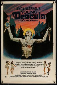 7r045 ANDY WARHOL'S DRACULA 1sh R76 Emmett art of Young Dracula Udo Kier w/mirror & stake!