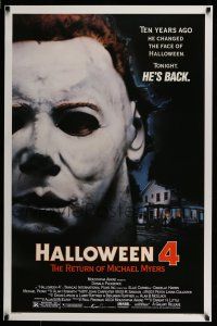 7r293 HALLOWEEN 4 1sh '88 Ten years ago he changed Halloween. tonight Michael Myers is back!
