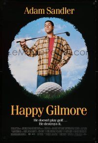 7r297 HAPPY GILMORE 1sh '96 image of Adam Sandler, he doesn't play, he destroys golf!