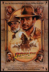 7r356 INDIANA JONES & THE LAST CRUSADE advance 1sh '89 art of Ford & Sean Connery by Drew!