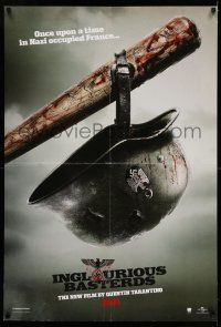 7r358 INGLOURIOUS BASTERDS teaser DS 1sh '09 Quentin Tarantino, Nazi helmet on baseball bat!