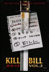 7r396 KILL BILL: VOL. 2 teaser 1sh '04 Uma Thurman, Quentin Tarantino directed, hit list & katana!