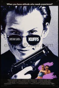 7r404 KUFFS 1sh '92 Christian Slater in shades w/gun, sexy Milla Jovovich!