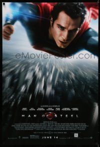 7r465 MAN OF STEEL advance DS 1sh '13 Henry Cavill in the title role as Superman flying!