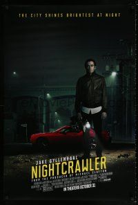 7r508 NIGHTCRAWLER advance DS 1sh '14 cool image of Jake Gyllenhaal with camera and sports car!