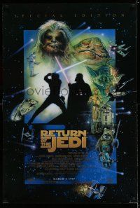 7r603 RETURN OF THE JEDI style D advance 1sh R97 George Lucas classic, cool montage artwork!
