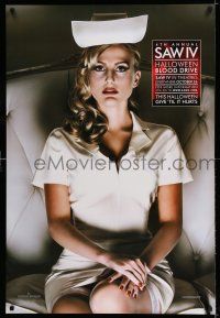 7r632 SAW IV 1sh '07 Tobin Bell, Halloween blood drive, great image of sexy nurse sitting!