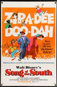 7r669 SONG OF THE SOUTH 1sh R72 Walt Disney, Uncle Remus, Br'er Rabbit & Br'er Bear!