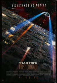 7r699 STAR TREK: FIRST CONTACT int'l advance 1sh '96 image of starship Enterprise above Borg cube!