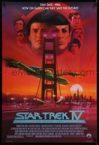 7r692 STAR TREK IV 1sh '86 art of Leonard Nimoy, Shatner & Klingon Bird-of-Prey by Bob Peak!