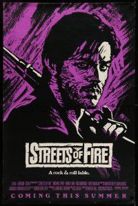 7r715 STREETS OF FIRE purple style advance 1sh '84 Walter Hill, cool dayglo Riehm art!