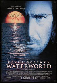 7r817 WATERWORLD advance DS 1sh '95 different huge close up of Kevin Costner & ocean horizon!