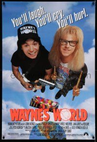 7r819 WAYNE'S WORLD int'l 1sh '91 Mike Myers, Dana Carvey, one world, one party, excellent!