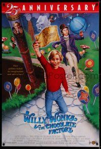 7r829 WILLY WONKA & THE CHOCOLATE FACTORY 1sh R96 great artwork of Gene Wilder!