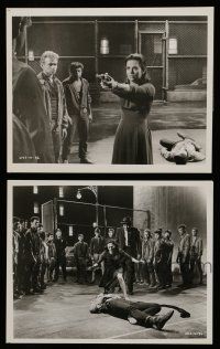 7s994 WEST SIDE STORY 2 8x10 stills '61 Natalie Wood pointing gun at gangs and w/shot Beymer!