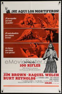 7t015 100 RIFLES Spanish/U.S. export 1sh '69 Jim Brown, Raquel Welch & Burt Reynolds!