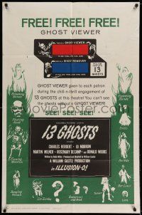 7t020 13 GHOSTS green style 1sh '60 William Castle, great art of all the spooks, Ghost Viewer!