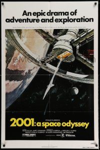 7t028 2001: A SPACE ODYSSEY 1sh R80 Kubrick, space wheel art by Bob McCall!
