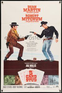 7t035 5 CARD STUD 1sh '68 Dean Martin & Robert Mitchum play poker & point guns at each other!
