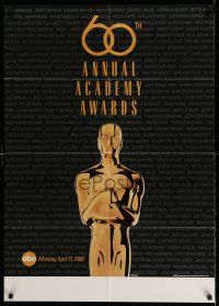 7t012 60TH ANNUAL ACADEMY AWARDS 1sh '88 cool image of Oscar statue!