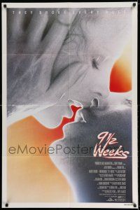 7t037 9 1/2 WEEKS 1sh '86 Mickey Rourke, Kim Basinger, sexiest close up kissing image!