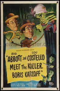 7t038 ABBOTT & COSTELLO MEET THE KILLER BORIS KARLOFF 1sh '49 art of scared Bud & Lou!