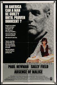 7t044 ABSENCE OF MALICE 1sh '81 Paul Newman, Sally Field, Sydney Pollack, cool design!