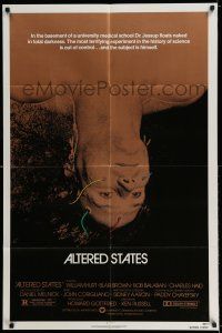 7t077 ALTERED STATES 1sh '80 William Hurt, Paddy Chayefsky, Ken Russell, sci-fi!