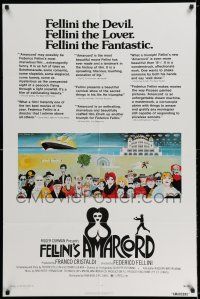 7t081 AMARCORD 1sh '74 Federico Fellini classic comedy, art by Giuliano Geleng!