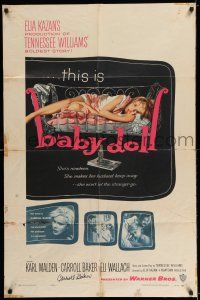7t105 BABY DOLL signed 1sh '57 by Carroll Baker, Elia Kazan, classic image of sexy troubled teen!