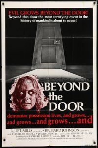 7t124 BEYOND THE DOOR style B 1sh '74 demonic possession lives, most terrifying event of mankind!