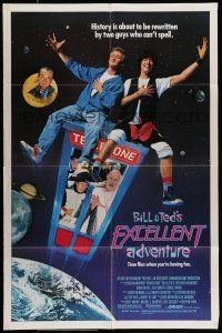 7t129 BILL & TED'S EXCELLENT ADVENTURE 1sh '89 Keanu Reeves, Socrates, Napoleon & Lincoln in booth