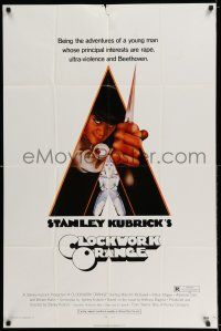 7t251 CLOCKWORK ORANGE R-rated 1sh '72 Stanley Kubrick classic, Castle art of Malcolm McDowell!