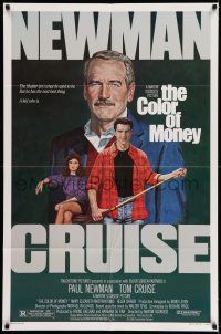 7t258 COLOR OF MONEY 1sh '86 Tanenbaum artwork of Paul Newman & Tom Cruise playing pool!
