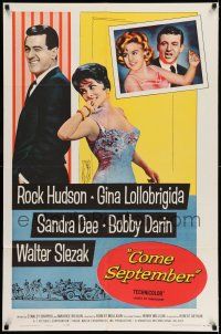 7t261 COME SEPTEMBER 1sh '61 Sandra Dee, sexy Gina Lollobrigida, Rock Hudson, Bobby Darin!