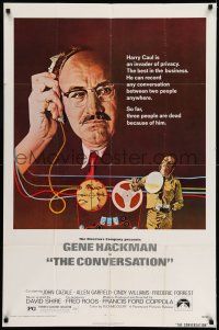 7t276 CONVERSATION 1sh '74 art of Gene Hackman by Bernard D'Andrea, Francis Ford Coppola directed!